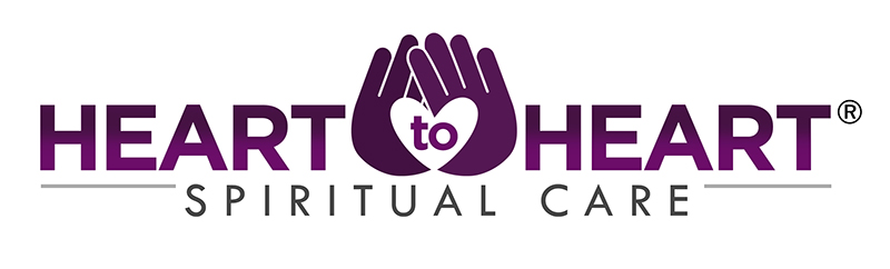 Heart to Heart Spiritual Care logo in purple, featuring caring hands holding a heart.
